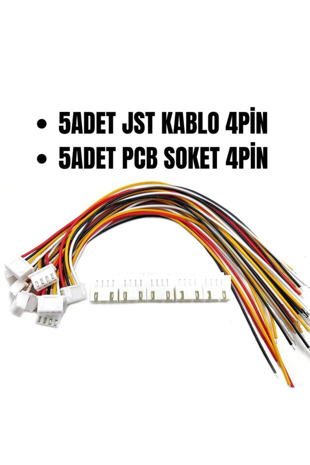 JST-XH 2.54 mm 4 Pin Dişi-Erkek Kablo Seti - 20 cm, 26AWG, 5 Takım