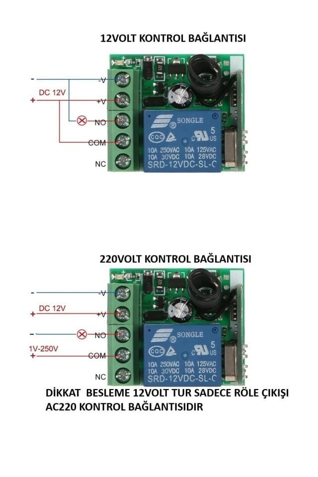 1 Kanal 12V 10A RF Röle Kartı ve 2 Adet 2 Kanal 433 MHz Uzaktan Kumanda
