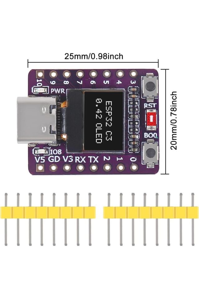ESP32-C3 0.42'' OLED Ekranlı Geliştirme Kartı - Wi-Fi ve Bluetooth